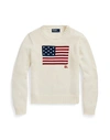 Polo Ralph Lauren Flag Cotton Crewneck Sweater Woman Sweater Ivory Size Xl Cotton In Cream