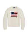 Polo Ralph Lauren Classic Crew Neck Pullover Sweater With American Flag Design In White