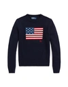 POLO RALPH LAUREN POLO RALPH LAUREN FLAG COTTON CREWNECK SWEATER WOMAN SWEATER NAVY BLUE SIZE L COTTON