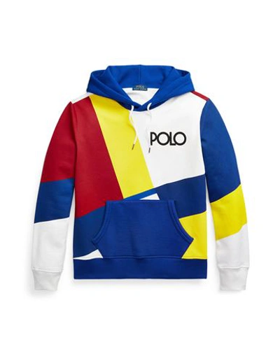 Polo Ralph Lauren Logo Color-blocked Brushed Fleece Hoodie Man Sweatshirt Blue Size L Cotton, Polyes