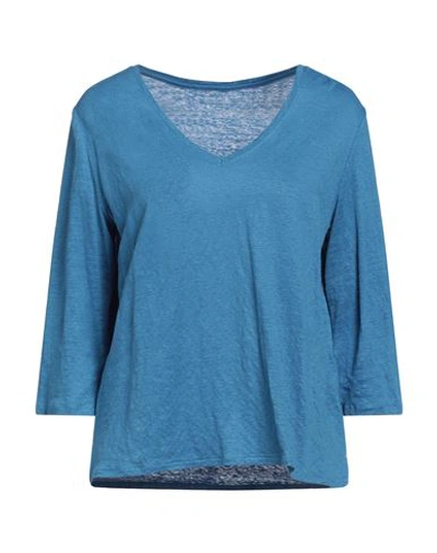 Majestic Filatures Woman T-shirt Blue Size 2 Linen, Elastane