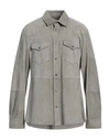 Brunello Cucinelli Man Shirt Sage Green Size Xl Leather In Grey