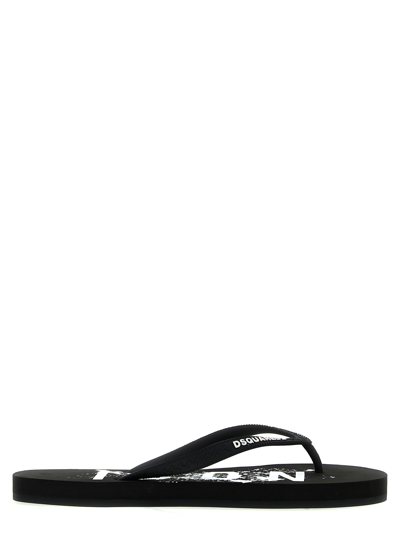 DSQUARED2 LOGO THONG SANDALS WHITE/BLACK