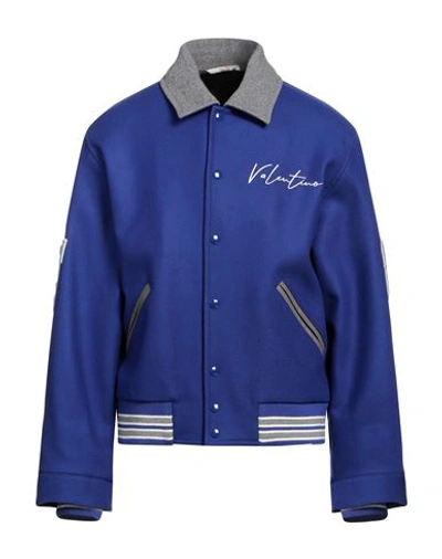 Valentino Garavani Man Jacket Bright Blue Size 36 Virgin Wool, Polyamide, Lambskin, Wool, Polyester
