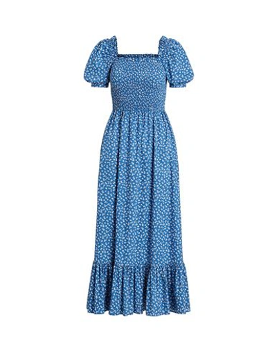 Polo Ralph Lauren Floral Smocked Cotton Dress Woman Midi Dress Blue Size Xl Cotton
