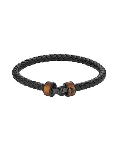 Emporio Armani Man Bracelet Black Size - Leather, Stainless Steel