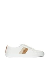 Ralph Lauren Lauren  Janson Ii Leather Sneaker Woman Sneakers White Size 9.5 Cow Leather In Snow White/explorer Sand