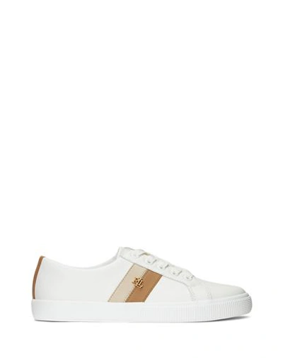 Ralph Lauren Lauren  Janson Ii Leather Sneaker Woman Sneakers White Size 9.5 Cow Leather In Snow White/explorer Sand