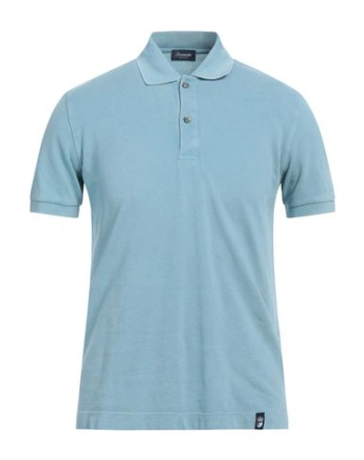 Drumohr Man Polo Shirt Sky Blue Size S Cotton