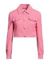 Moschino Textured Cropped Boucle Jacket With Buttoned Cuffs In Pink