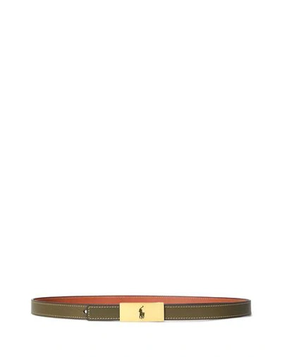 Polo Ralph Lauren Polo Id Reversible Vachetta Leather Belt Woman Belt Military Green Size Xl Cow Lea