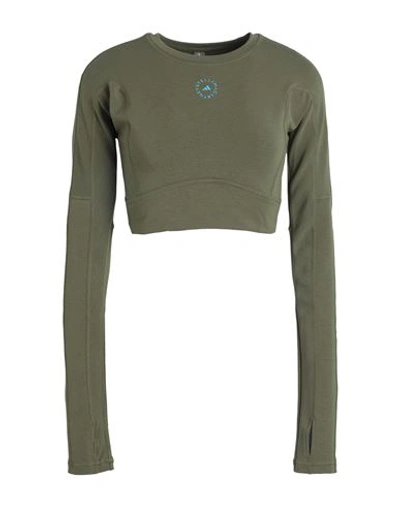 Adidas By Stella Mccartney Asmc Tst Crop L Woman T-shirt Military Green Size L Modal, Recycled Polya