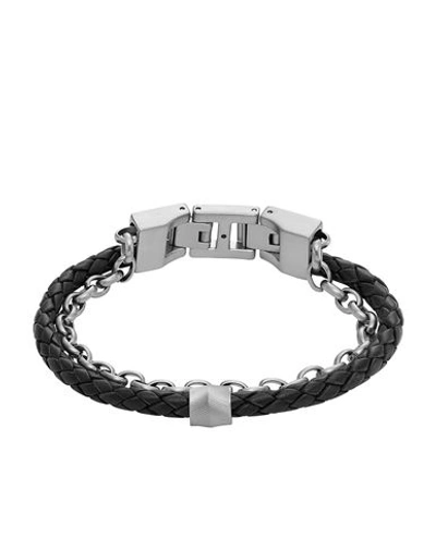 Fossil Man Bracelet Black Size - Stainless Steel, Leather