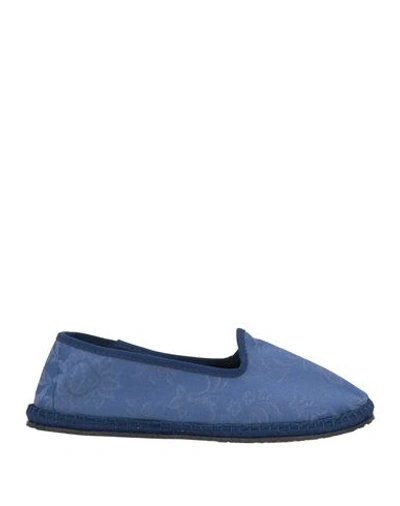 Le Papù Woman Loafers Blue Size 8 Textile Fibers