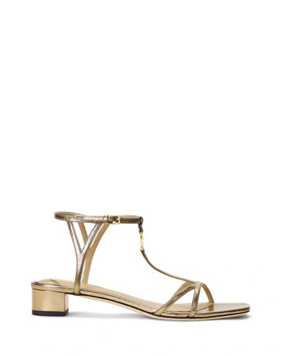Lauren Ralph Lauren Woman Sandals Bronze Size 9.5 Sheepskin In Yellow