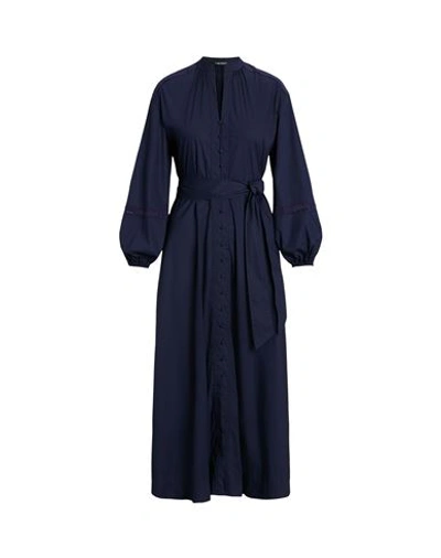 Lauren Ralph Lauren Lace-trim Belted Cotton Shirtdress Woman Midi Dress Navy Blue Size 10 Cotton, Ny