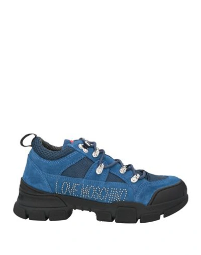 Love Moschino Woman Sneakers Azure Size 8 Leather, Textile Fibers In Blue