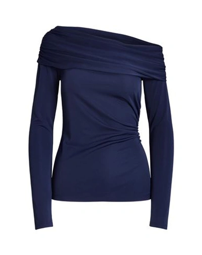 Lauren Ralph Lauren Jersey Off-the-shoulder Top Woman Top Navy Blue Size L Polyester, Elastane