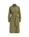 Polo Ralph Lauren Belted Cotton Oxford Shirtdress Woman Midi Dress Military Green Size 6 Cotton