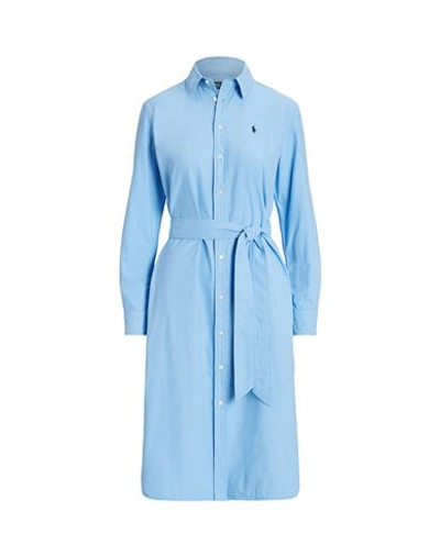 Polo Ralph Lauren Belted Cotton Oxford Shirtdress Woman Midi Dress Light Blue Size 8 Cotton