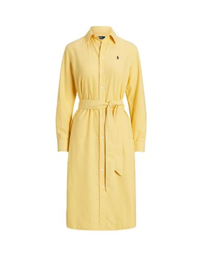 Polo Ralph Lauren Belted Cotton Oxford Shirtdress Woman Midi Dress Yellow Size 8 Cotton