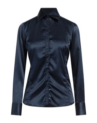 Aglini Woman Shirt Navy Blue Size L Polyester, Elastane