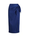 Ralph Lauren Linen Wrap Midi Skirt In Blue