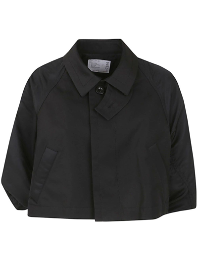 Sacai Puff-sleeves Cropped Jacket In Black
