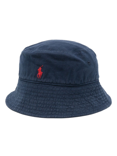 Polo Ralph Lauren Embroidered-logo Linen Bucket Hat In Blue