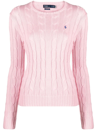 Polo Ralph Lauren Crew Neck Braided Sweater In Pink