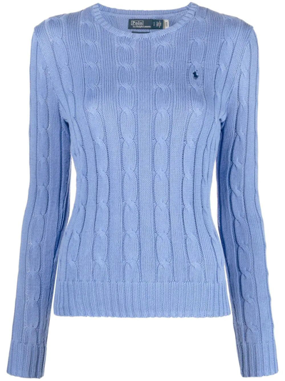 Polo Ralph Lauren Crew Neck Braided Sweater In Blue