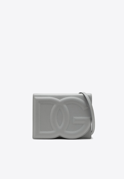 Dolce & Gabbana 3d-effect Logo Leather Crossbody Bag In Grey