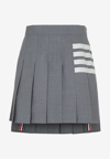 Thom Browne Plain Weave Mini Pleated 4-bar Skirt In Gray