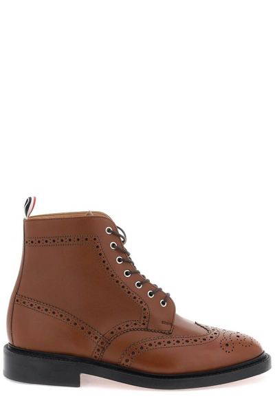 Thom Browne Wingtip Ankle Boots With Brogue Details In Brown