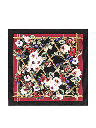 Dolce & Gabbana Floral-print Silk Scarf In Red