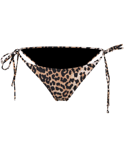 Ganni Leopard Print Bikini Bottoms In Brown