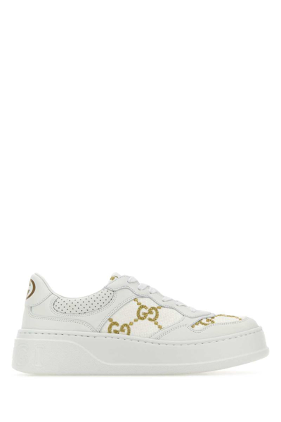 Gucci Gg Panelled Leather Sneakers In White
