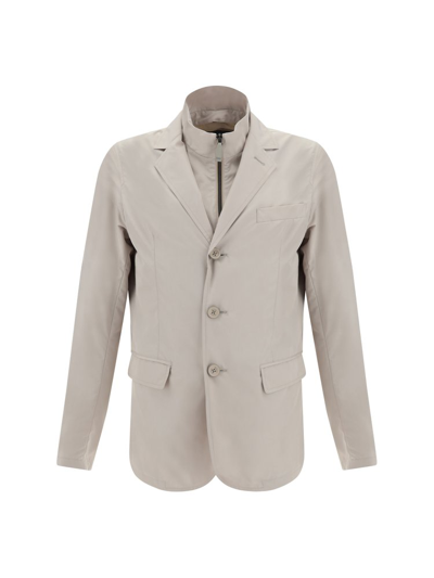 Herno Buttoned Layered Jacket In Beige
