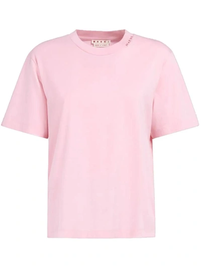 Marni Logo-embroidered Cotton T-shirt In Panna