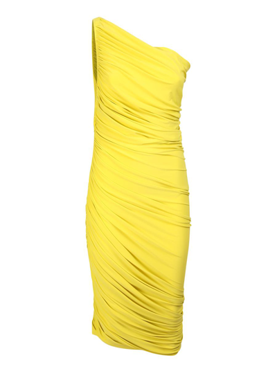 Norma Kamali Ruched One-shoulder Dress In Yellow
