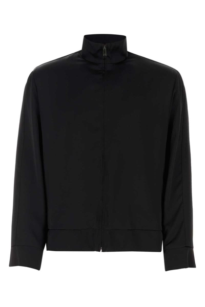 Valentino Satin Neck Sweatshirt With Zip Pockets In Black