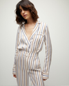 Veronica Beard Lusanne Striped V-neck Top In Sand/slate Blue