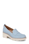 Naturalizer Darry Womens Lugged Sole Slip On Loafer Heels In Bluebell Nubuck