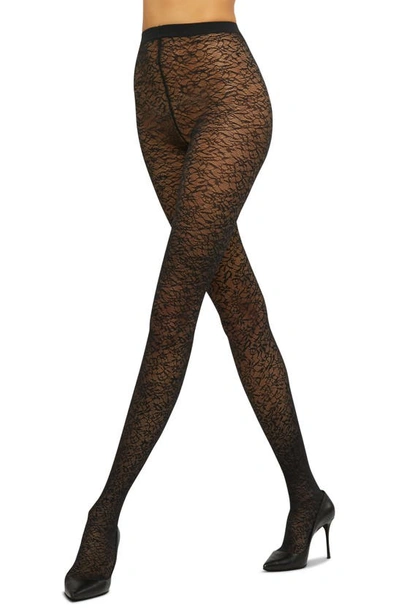 Wolford Floral Lace Tights In Black