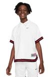 Nike Kids' Culture Of Basketball Terry Cloth Short Sleeve Snap-up Shirt In White/ University Red