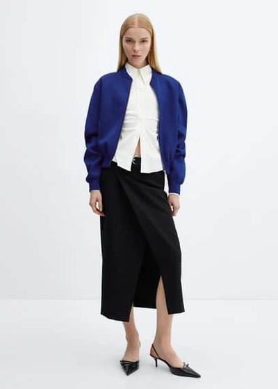 Mango Knitted Bomber Jacket Vibrant Blue