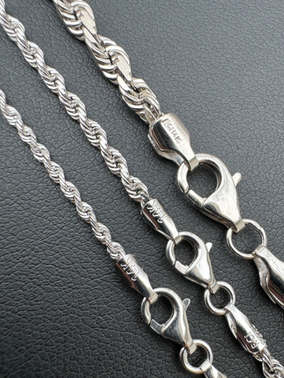 Pre-owned Harlembling Solid 14k White Gold Men's Women's Real Rope Chain Necklace 1.5mm-4mm