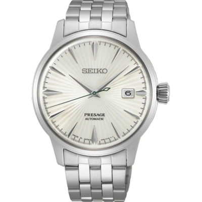 Pre-owned Seiko Presage Cocktail Time Automatic White Dial Silver Tone Men's Watch Srpg23 In Blue