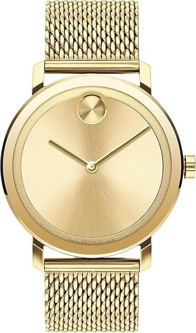 Pre-owned Movado Bold 3600791 Evolution Gold Tone Stainless Steel Mesh Band Mens Watch