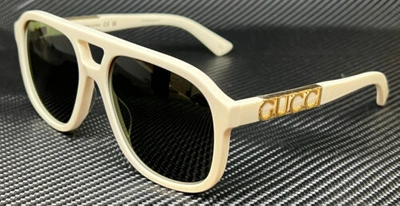Pre-owned Gucci Gg1188s 005 Ivory Green Unisex Medium 58 Mm Sunglasses